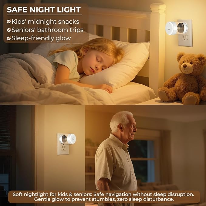 TSEXES 2 Pack LED Night Light Plug into Wall 3000K/4000k/5000K Adjustable Color Temperature Night Light,Touch Control Nightlight Dimmable,Built in Dusk to Dawn Sensor for Bathroom Hallway Kitchen