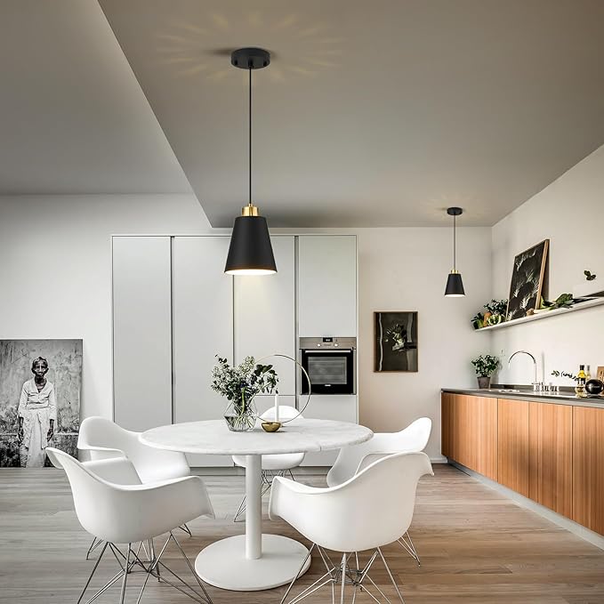 3-Pack Matte Black Pendant Lights Metal Cone Kitchen Island Pendant Lighting with Gold Modern Hollow Shade Hanging Light Fixture for Dining Room Bar Hallway 63" Adjustable Cord