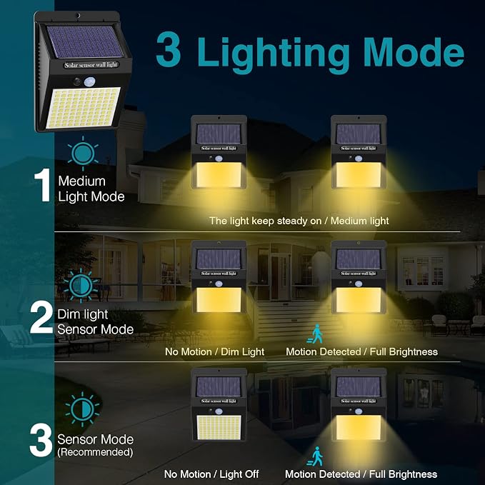 kolpop 6 Pack Solar Motion Lights Outdoor, 3 Modes/100LED Security Wireless IP65 Waterproof Wall Outdoor for Front Door, Backyard, Garage, Deck(Warm White)