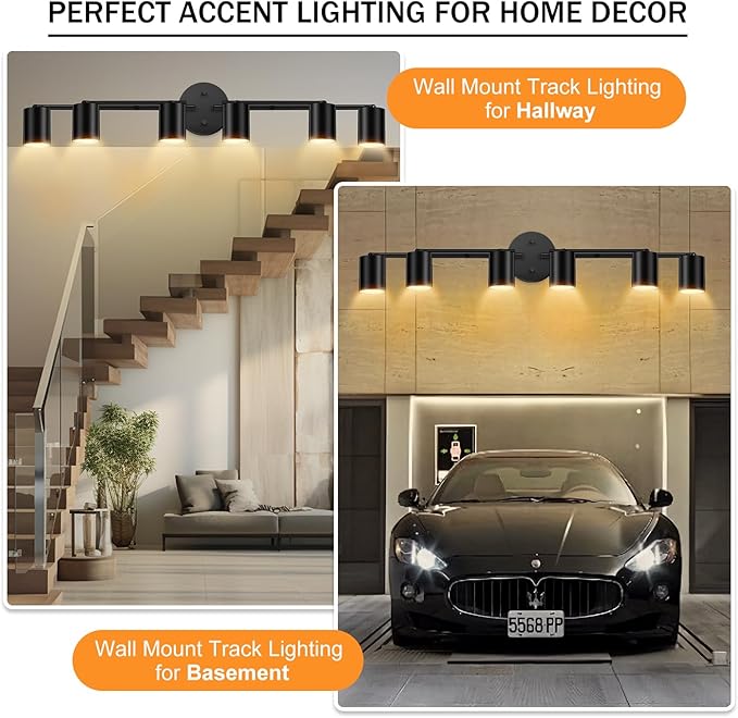 Track Lighting Fixtures Ceiling Black, 6 Light Track Lighting Kit for Kitchen, 30" Flexibly Spotlight with Rotatable Head, Modern LED Flush Mount Ceiling Lighting for Living Room Bedroom(GU10,NO Bulb)