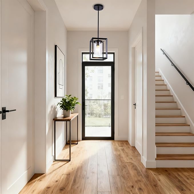 COTULIN 2 Pack Black Pendant Lights for Kitchen Island, Farmhouse 1-Light Iron Cage Metal Hanging Light with Clear Glass Shade, Industrial Lighting Fixtures for Living Room Bedroom Hallway Foyer