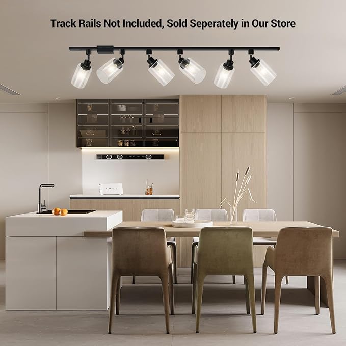 VANoopee H Type Track Lighting Heads E26 Track Light Ceiling Modern for Kitchen, Compatible with H Track Lighting Rail System, Black Track Lighting Fixtures with Glass Lamp Shade, 1 Pack, No Bulbs