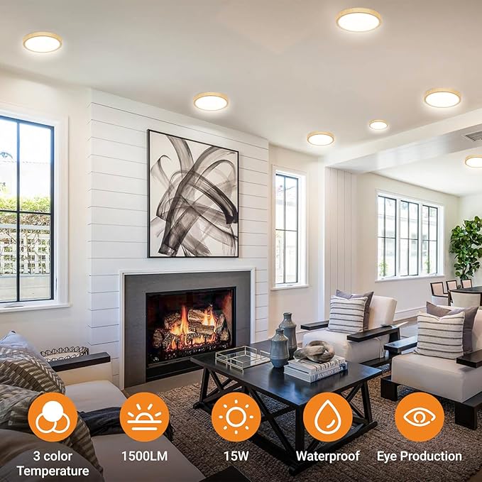 3 Pack Flush Mount Ceiling Light Fixtures - 3000K-4000K-6500K & 100W Equivalent Flat Led Lights for Room Ceiling,7.5Inch Ultra Thin Round White Ceiling Lights for Living Room,Bedroom,Kitchen,Bathroom