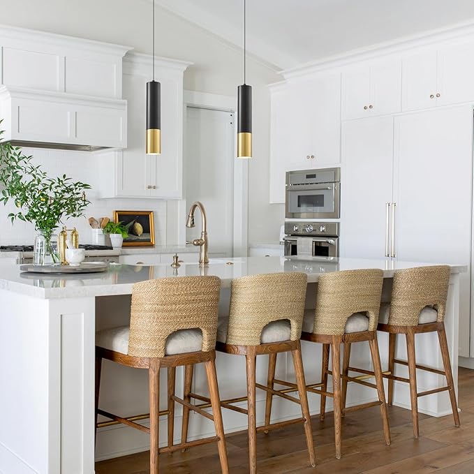 Modern Pendant Light Fixtures for Kitchen Island,2 Pack Black and Gold Pendant Light with LED Bulb,Minimalist Ceiling Hanging Light for Dining Room Bedroom Cafe Bar 5W 4000k