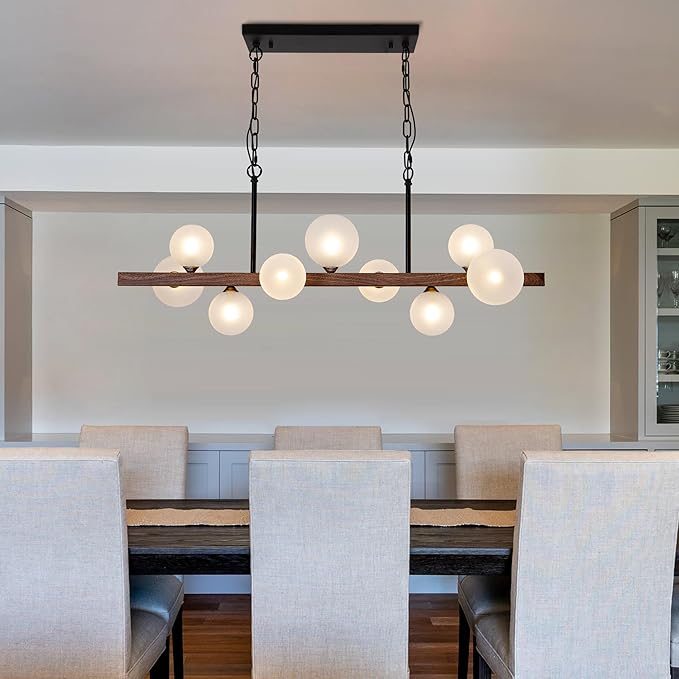 Globe Linear Chandelier 9-Light Modern Linear Globle Dining Room Pendant Light Fixture Sputnik Chandeliers for Kitchen Island