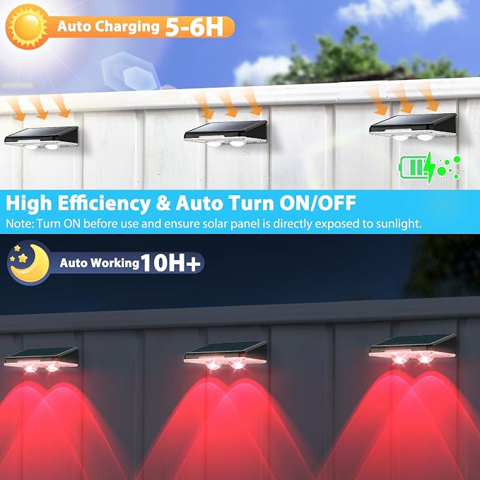 Solar Lights Outdoor 16-Pack, Waterproof Fence Lights Solar Powered with Warm White & 6 RGB Colors & 2 Lighting Modes for Backyard, Deck, Step, Stairs, Balcony, Yard, Patio, Walkway, Pathway