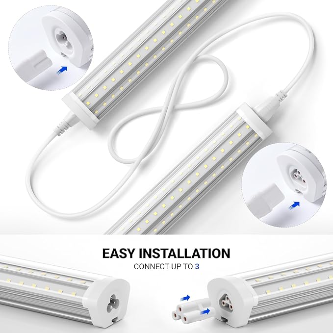 Barrina 8FT LED Shop Light, 140W 17000LM 5000K, U-Shaped 3 Rows LED Garage Lights, Linkable, Hanging & Flush Mount, 8 Foot Commercial LED Shop Lights for Garage, Workshop, Kitchen, 10 Packs, Silver
