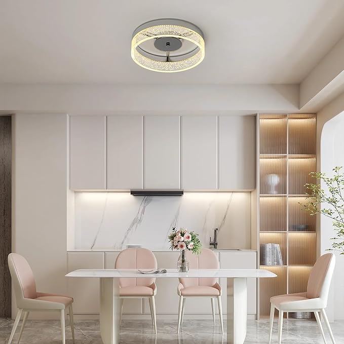 Jaycomey LED Flush Mount Ceiling Light Fixture, 11.6'' Round Modern Brushed Nickel Ceiling Lamp with Bubble Lampshade, 20W Dimmable Low Profile Kitchen Lighting Lamp for Bedroom Hallway Dining Room