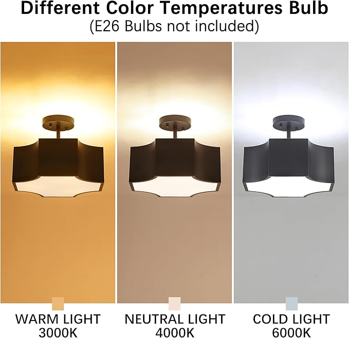 Modern Black 3-Light Ceiling Light Fixture, 12.6'' Metal Industrial Semi Flush Mount Close to Ceiling Light, Farmhouse Light Fixtures Ceiling Mount, Geometry Chandelier for Kitchen, Hallway