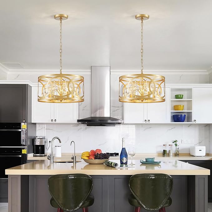WUZUPS Crystal Chandelier 5-Light Vintage Farmhouse Pendant Ceiling Light Lighting Fixture for Foyer Diningroom Bedroom Hallway Storage Kitchen Bathroom, H 8.3" W 16.1", E12 Base, Gold