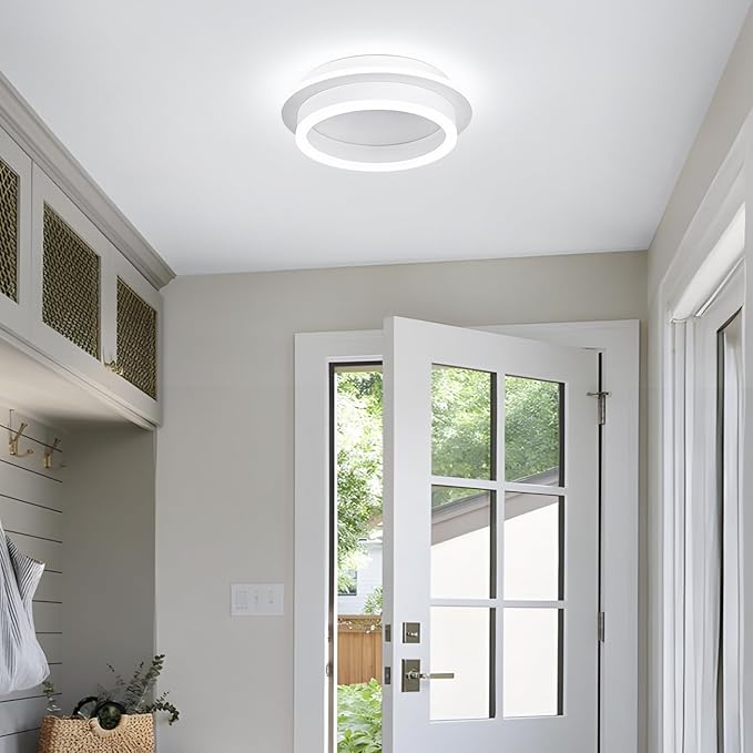 CANEOE Round Modern Led Ceiling Light Fixture, 24W LED Flush Mount Ceiling Lamp, Black Small Hallway Ceiling Light for Dining Room Bedroom Kitchen Bathroom Entryway Lighting Fixtures (White)
