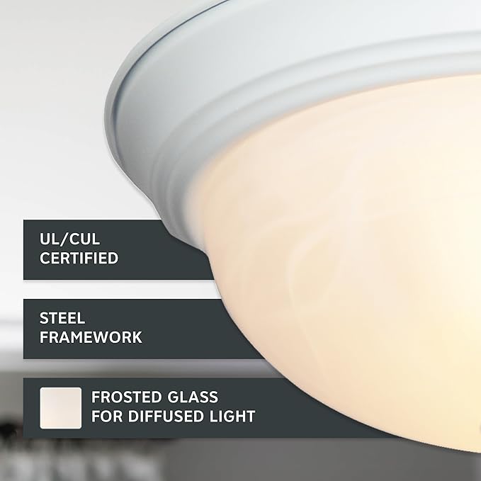 DESIGNERS FOUNTAIN Reedley 2-Lights Flush Mount Ceiling Light, 13 Inch Lighting Fixture for Kitchen, Bedroom, Bathroom, and Hallway, White Alabaster Glass, White, 1257M-WH-AL