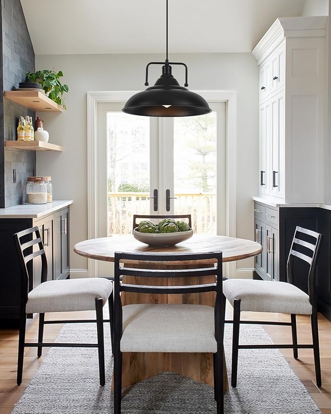 15.7" Black Pendant Lights Kitchen Island 2 Pack, Large Industrial Pendant Light Fixtures Kitchen Island Lighting for Dining Room Barn