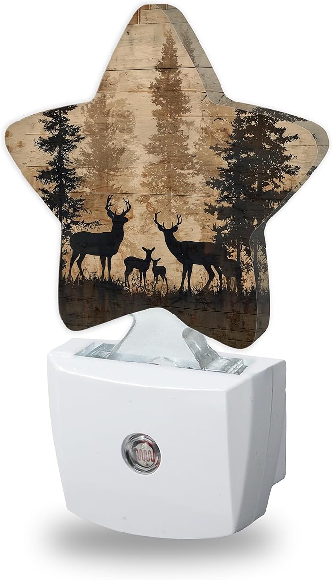 Deer Forest Night Lights Plug Into Wall Decorative,Rustic Woodland Nightlight with Dusk Sensor for Bathroom,Kitchen,Entryway,Room Accent,Gifts