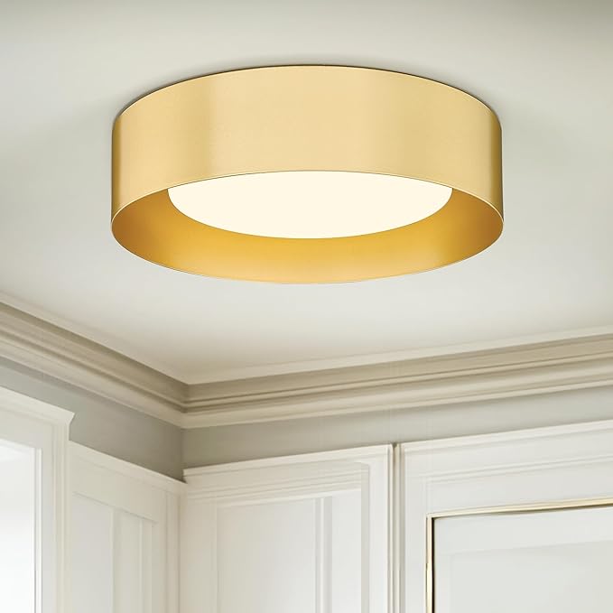 AUTELO Gold Flush Mount Ceiling Light, LED 14" Ceiling Mount Light Fixture with Frosted Glass for Bedroom Foyer Hallway C3336XS BRZ LED