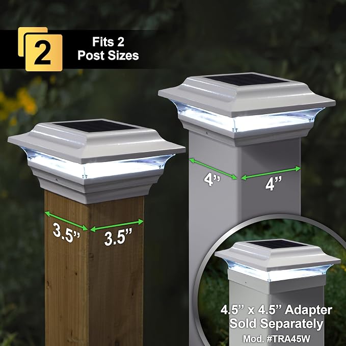 Classy Caps 4x4 Imperial Solar Post Cap - Fits 4"x4" and 3.5"x3.5" Deck & Fence Posts, White Cast Aluminum - Warm and Cool Light Modes - Heavy-Duty - Mod. #SL211W
