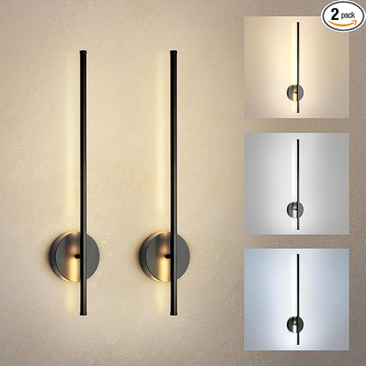 ASD LED 24" Linear Tube Wall Sconce, Modern Bathroom Light Bar | 3CCT, 360° Rotatable, Dimmable, ETL Listed | 8W 420LM 3000-5000K 100-277V | Bedroom, Hallway Vanity Lighting | Black, 2 Pack