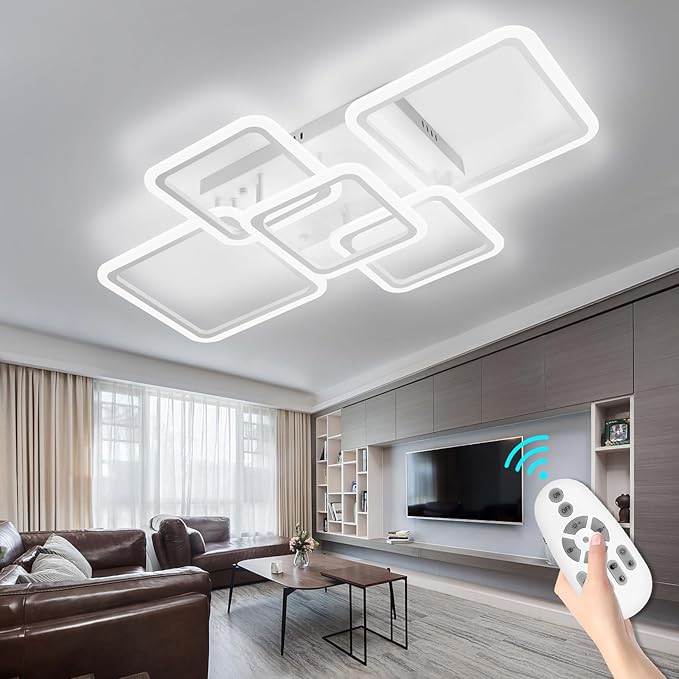 Modern LED Ceiling Light 5-Square Dimmable White Flush Mount LED Flower Ceiling Light with Remote for Living Room
