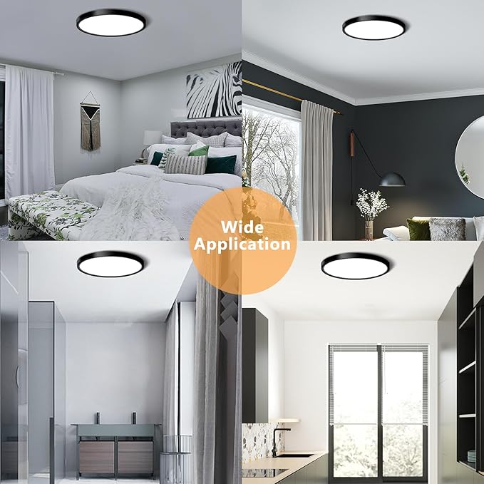 CHARYJOD LED Flush Mount Ceiling Light Fixture, 12Inch 24W Led Ceiling Light 5000K 2300LM Ultra Thin Flat Surface Panel Light Low Profile Ceiling Light for Bedroom Kitchen Bathroom Garage Living Room