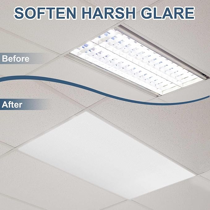 Pushglossy 12 Pack 22.5" x 46.5" x 0.2" Fluorescent Light Covers Replacement, Cuttable Polycarbonate Diffuser Panels for Drop Ceiling Light Fixture for Office Classroom Commercial Use (Milky White)