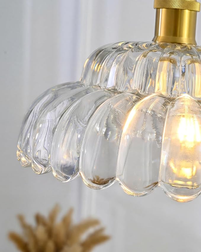Elegant Transparent Glass Pendant Lamp with Gold Base, Modern Chic Lighting Fixture for Living Room, Bedroom, and Office