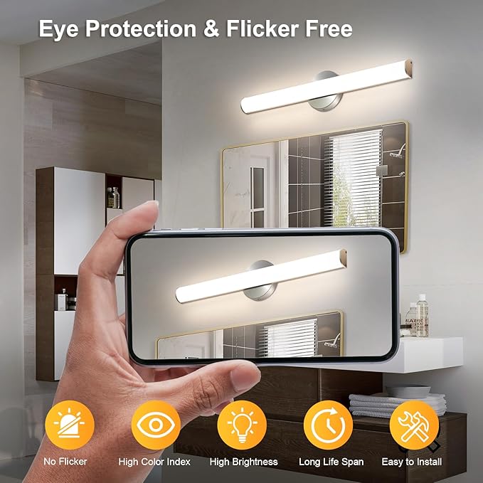 OOWOLF LED Bathroom Vanity Light 2Pack, 16W 24inch Bathroom Lights Fixture,1600LM Led Vanity Lights Bar, 4000K Natural White Bath Wall Lighting Fixture Sconce Indoor, Vanity Light Fixtures Over Mirror