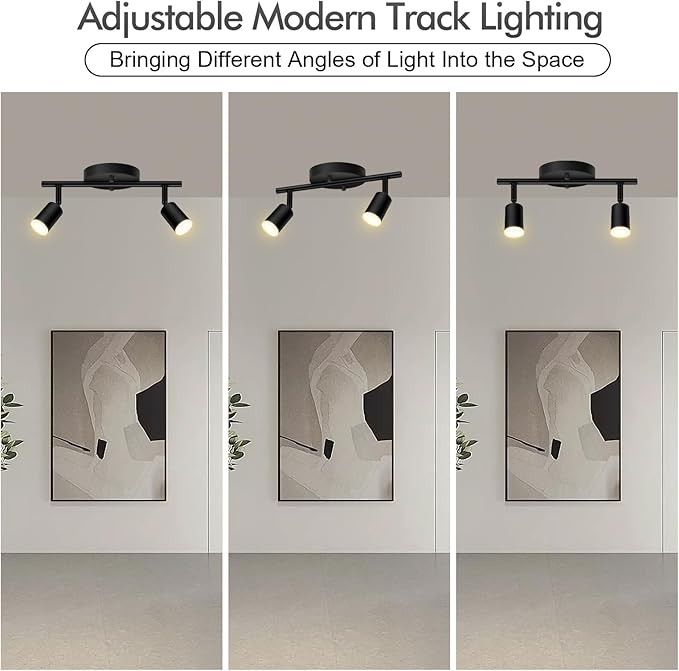 AUQUEE 2 Light Track Lighting Fixtures Ceiling, 8W/2700K Black Track Lighting with Acrylic Lampshade & Rotatable Light Heads, 20000hrs Lifespan, Modern LED Track Lights Ceiling for Kitchen/Hallyway