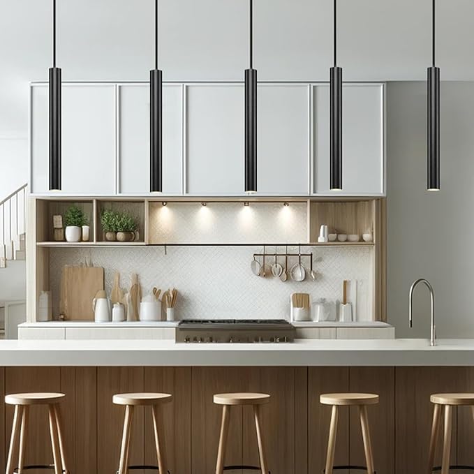 Pendant Lights Kitchen Island 2 Pack, Modern LED Pendant Light for Bedroom Bedside Table TV Background, Minimalist Black Pendant Light Fixture, Kitchen Island Light, Height Adjustable, 3000k