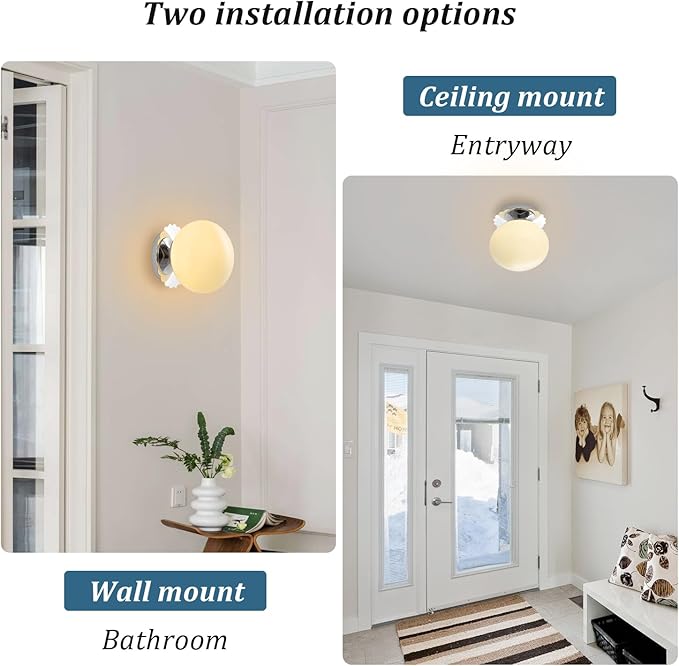 Modern Globe Glass Wall Sconces- Minimalist Home Shop Decor Wall Light 7" Glass Shade Hardwired- 1 Light Mid Century Wall Lamps Indoor Bedroom Bathroom Hallway Vanity Sconce Light (Chrome-Beige)