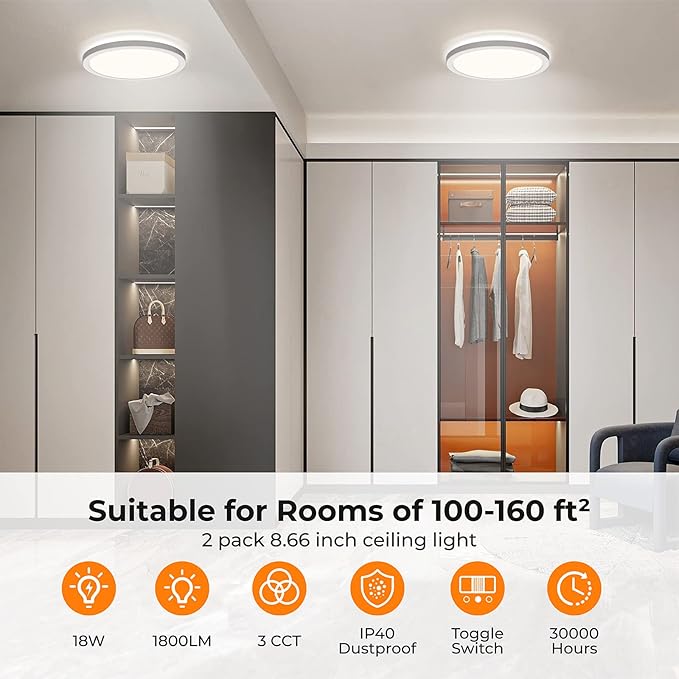 BLNAN LED Flush Mount Ceiling Light, 8.66 Inch 18W 3000K/4000K/5000K Hardwire Light Fixture, Ultra Thin Round White Lamp for Kitchen Porch Bedroom Hallway Stairwell Basement, Non-dimmable 4 Pack