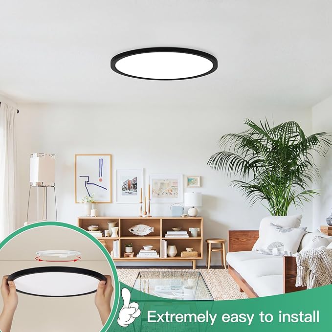 Brightever Black LED Flush Mount Ceiling Light, 24W 3200LM 5CCT Dimmable LED Ceiling Light Fixture, 2700K/3000K/4000K/5000K/6500K, 12 Inch Ultra Thin Ceiling Lamp for Bedroom, Dining Room, 1 Pack