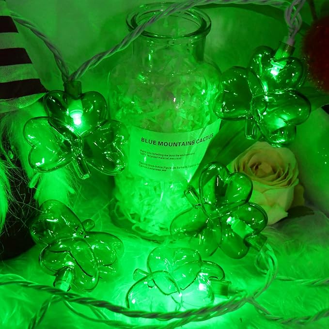 20 LED Clear Green Shamrock String Lights, 12FT St Patricks Day Lights String Outdoor Waterproof with 20 LED Light for Rish Shamrock St Patrick's Day Party Indoor Home Window Porch Garden Decorations