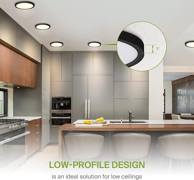 ASD LED 9" Round Flush Mount Light | 18W 1460LM 3000-5000K 120V | 3CCT, Dimmable, Ultra Slim, ETL Listed | Thin Surface Lamp, Bedroom Ceiling Lighting | Black, 6 Pack