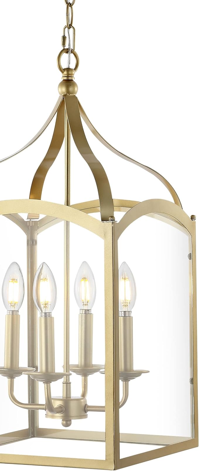 JONATHAN Y 11" Antique Gold 4-Light Traditional Lantern Pendant Light, Metal and Clear Glass Shade, Classic Chandelier for Foyer, Kitchen Island, LED Bulbs Included (JYL7403C)