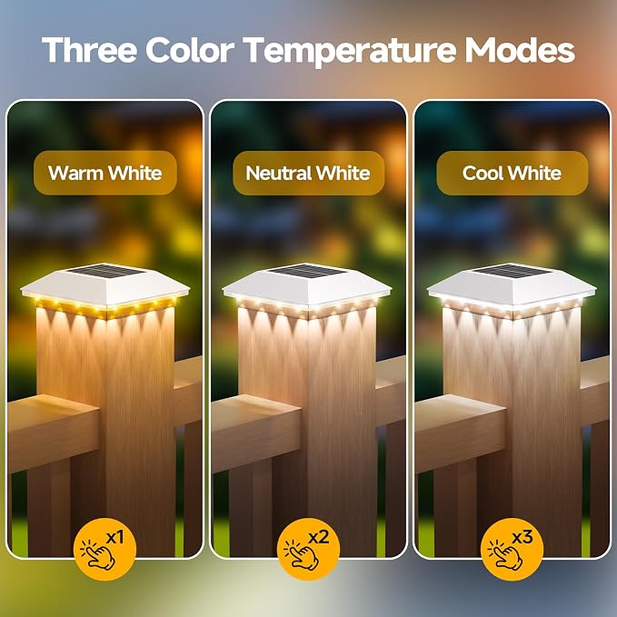 Mlambert 4 Pack Solar Post Cap Lights Outdoor - 3 Lighting Modes Waterproof LED Fit 3.5x3.5 Wood/4x4 Vinyl Fence Deck Posts, White