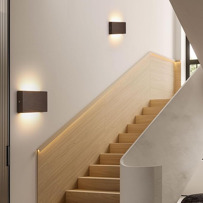Wood Wall Sconce Indoor Wall Lights Hardwired 2 Pack Up and Down，wall Lights for Living Room，sconces wall Lighting，Bedroom Lights for wall，led wall Sconce，Bed Side Lamps，wall Lights for Bedroom
