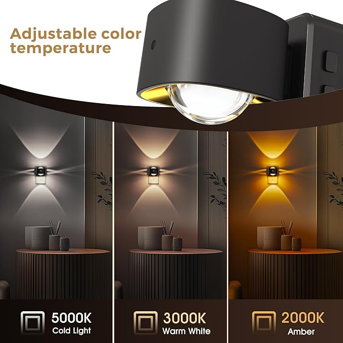 L LOHAS LED Night Light Projector, Night Lights Plug into Wall, 2000K/3000K/5000K Adjustable Color Temperature Nightlight, Rotating Nightlight with Light Sensor for Kids, Bathroom, Gaming Room,2 Pack
