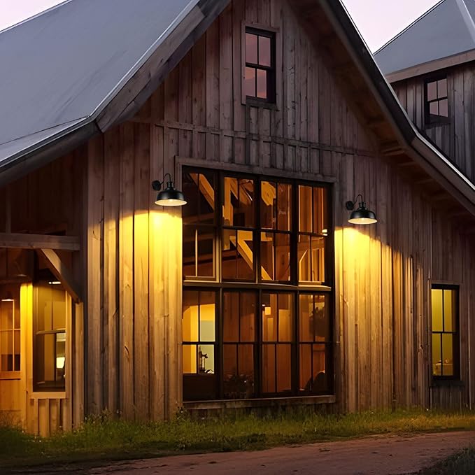 Solar Barn Light for Outside, Dusk to Dawn Outdoor Wall Lights Solar Powered, Farmhouse Exterior Wall Sconce, Industrial Outside Lighting Fixture, Rustic Lantern for Garage, Barn, Shed