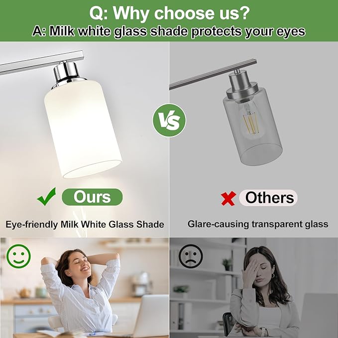 MOKATNG 4-Light Vanity Light with Milky White Shades, Chrome Bathroom Lighting Fixtures Over Mirror, Modern Bathroom Wall Lamp for Mirror Living Room Cabinet Bedroom