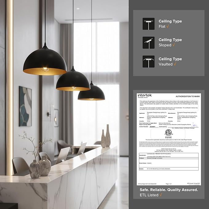 3 Pack Black Pendant Lights Kitchen Island 11.8" Modern Dome Pendant Light Fixtures Farmhouse Hanging Ceiling Light Fixture for Dining Room Foyer Hallway Bar Cafe Sink