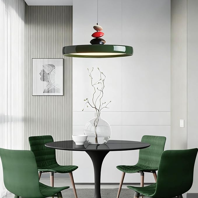 Mikeru Modern Pendant Lights, 23.6" Vintage Green Pendant Lighting Fixture with Remote Control Dimmable 3 Color Mode & Brightness Mid Century Island Light Fixture for Dining Room,Kitchen,Living Room