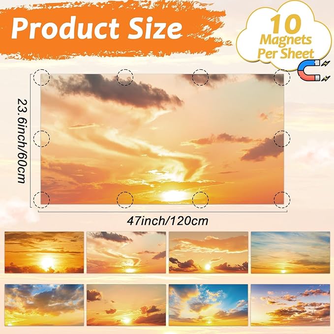 8 Pcs Fluorescent Light Covers with 80 Magnets Decorative for Classroom Ceiling Light 4 x 2 Feet Magnetic Light Covers Filter Easy Install for Office Hospitals & Home Drop Ceiling Supplies (Sunrise)