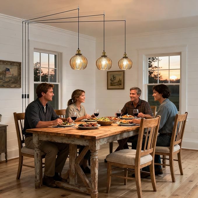 Modern Plug in Hanging Light, 7.8 Inch Glass Pendant Light with 14.76 FT Adjustable Plug in Cord, Vintage Amber Hanging Lamp for Dining Room Bedroom Kitchen Island Bathroom E26