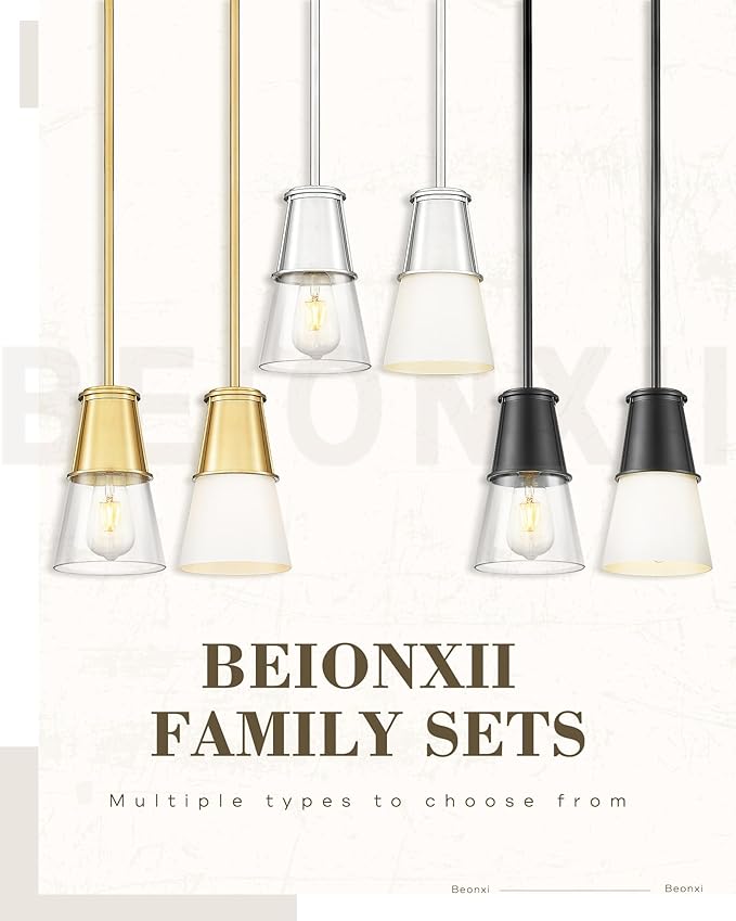 Beionxii 2 Pack Pendant Lights Kitchen Island, Pendant Lights Kitchen Island 2 Pack Gold, Kitchen Pendant Lighting Over Island, Gold Pendant Lights Kitchen Island, Milk Glass Shade, BX-PL01BG-2PK