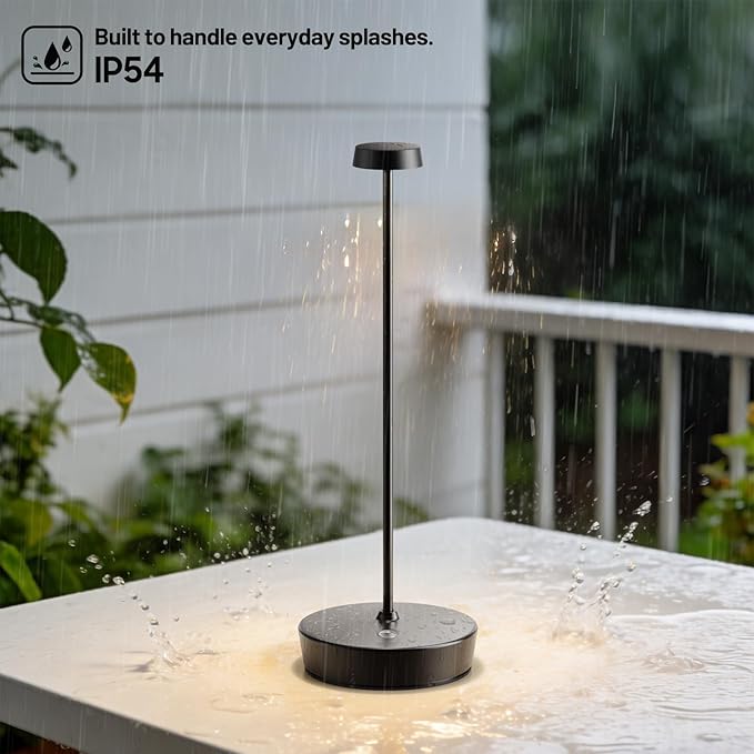 Cordless LED Table Lamp，Rechargeable Battery Desk Lamps, 3 Color Stepless Dimmable Metal Battery Table Lamps, Portable Table Light for Indoor/Outdoor/Restaurants/Bedroom/Bar