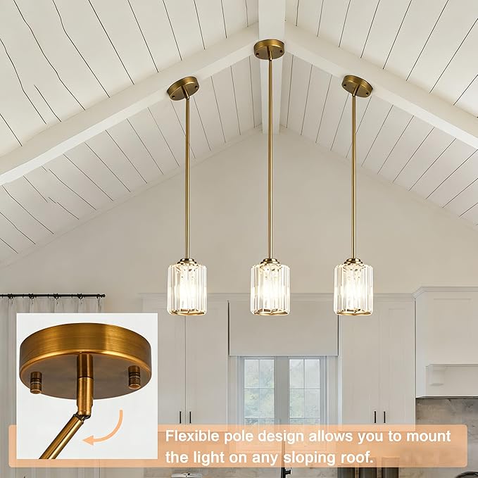 Pendant Lights Kitchen Island 3 Pack, Adjustable High Bronze Modern Crystal Mini Chandelier Ceiling Hanging Pendant Light Fixtures for Kitchen Hallway Dining Room Bedroom