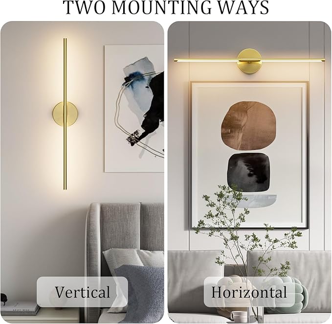 28In Gold Wall Sconce Set of Two,Modern Hardwired Bathroom Wall Sconces Vantiy Light 3000K LED 360° Rotatable for Bedroom Bathroom Living Room (2 Pack)