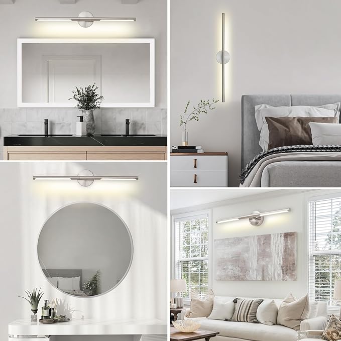 Brushed Nickel Bathroom Light Fixtures Over Mirror 36 Inch, 26W 360° Rotatable Dimmable 4000K LED Vanity Light Bar, Modern Bathroom Vanity Lights Above Mirror