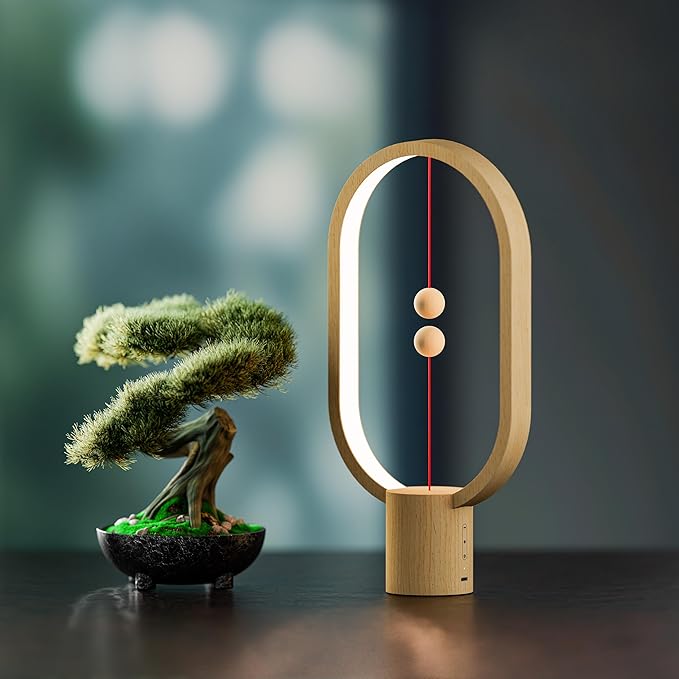 Table Lamp for Bedroom - Balance Lamp,Bedside Lamp with Touch Dimmer,Nightstand Lamp,3 Level Brightness Rechargered Night Light for Home,Office,College Dorm (Wood Color)