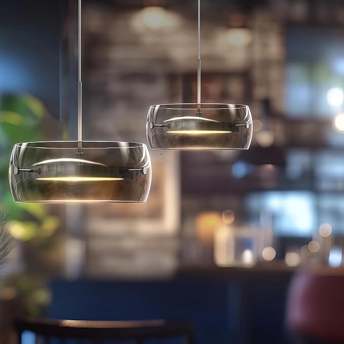 Modern Pendant Lights Kitchen Island, Dual-Sided LED 3-CCT Dimmable Smoked Glass Hanging Lighting Fixture, Adjustable Cable for Dining Room, Bar, Over Table, Sloped Ceiling Chrome Silver